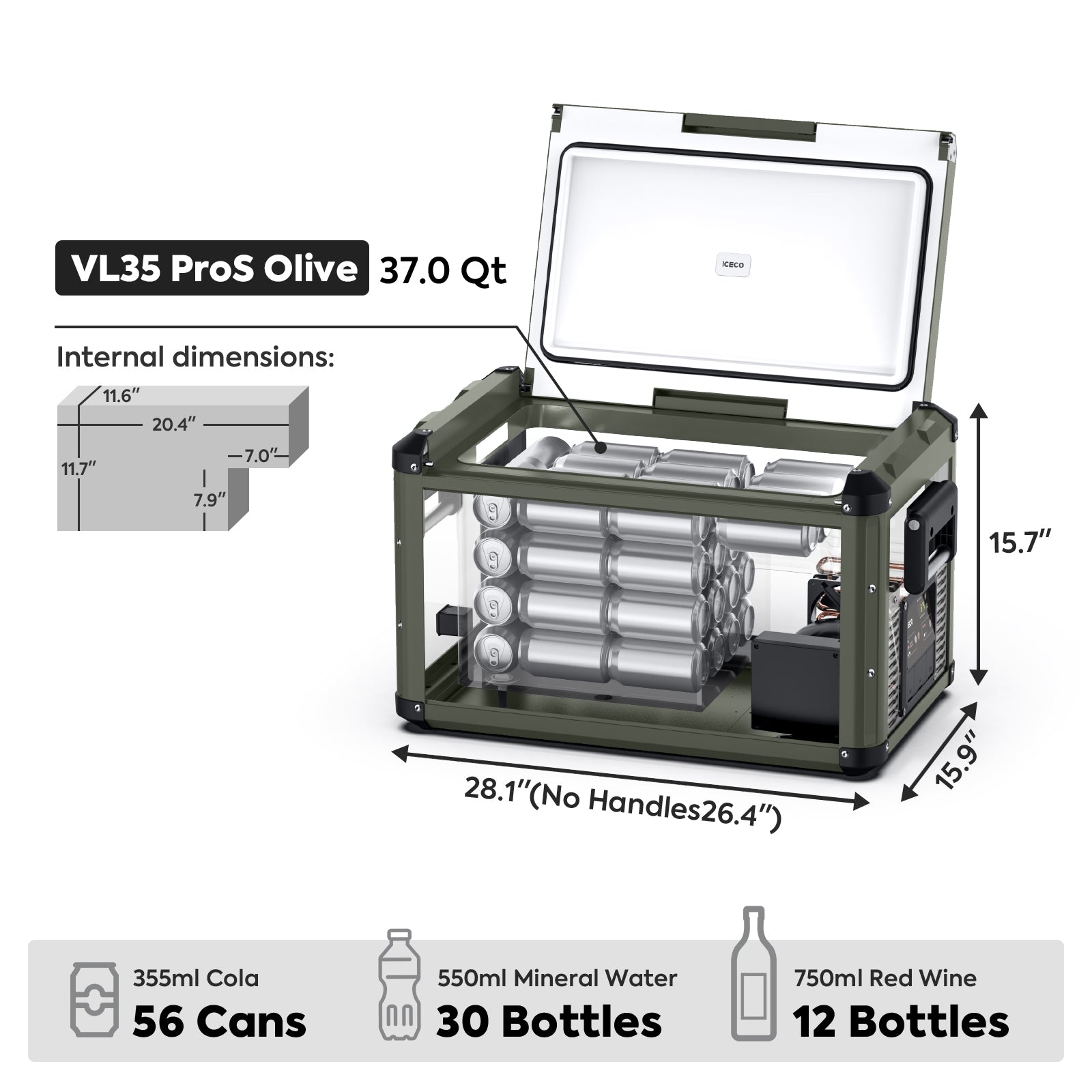 NEW!37QT VL35ProS Olive 12V Metal Single Zone Fridge Freezer | ICECO