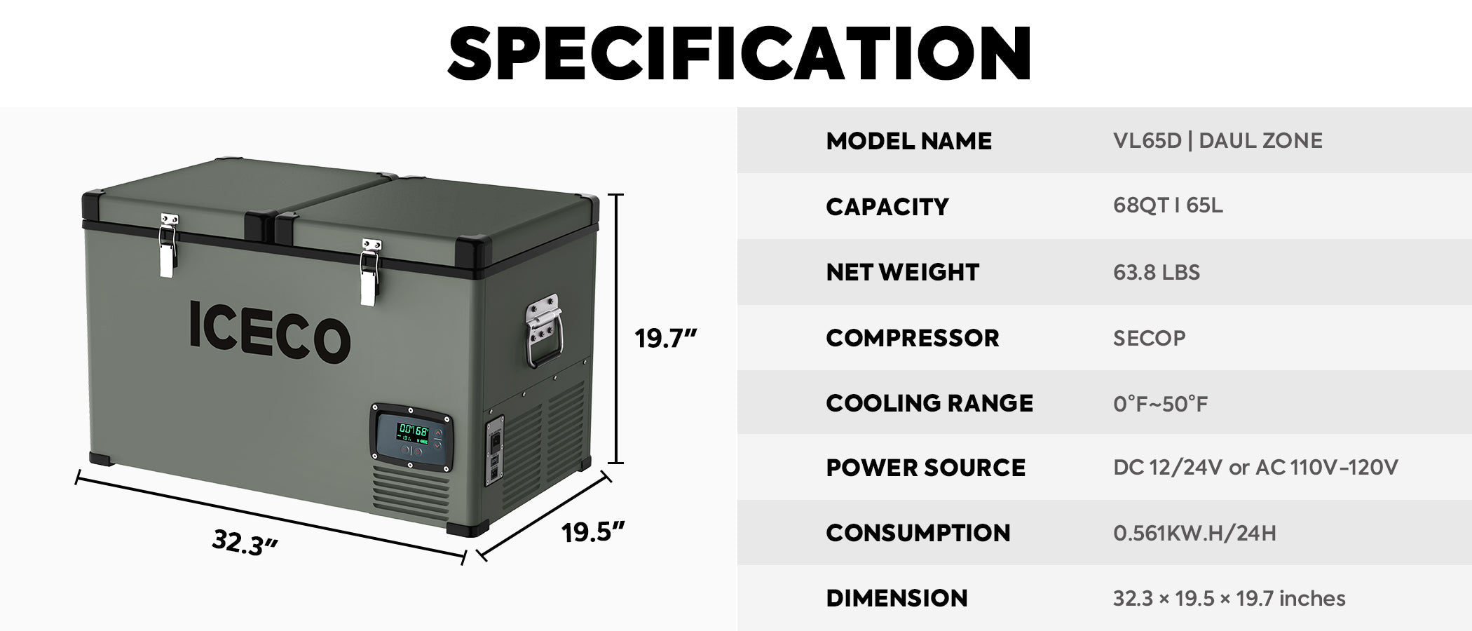VL65 Dual Zone Metal Freezer | ICECO | 65LT