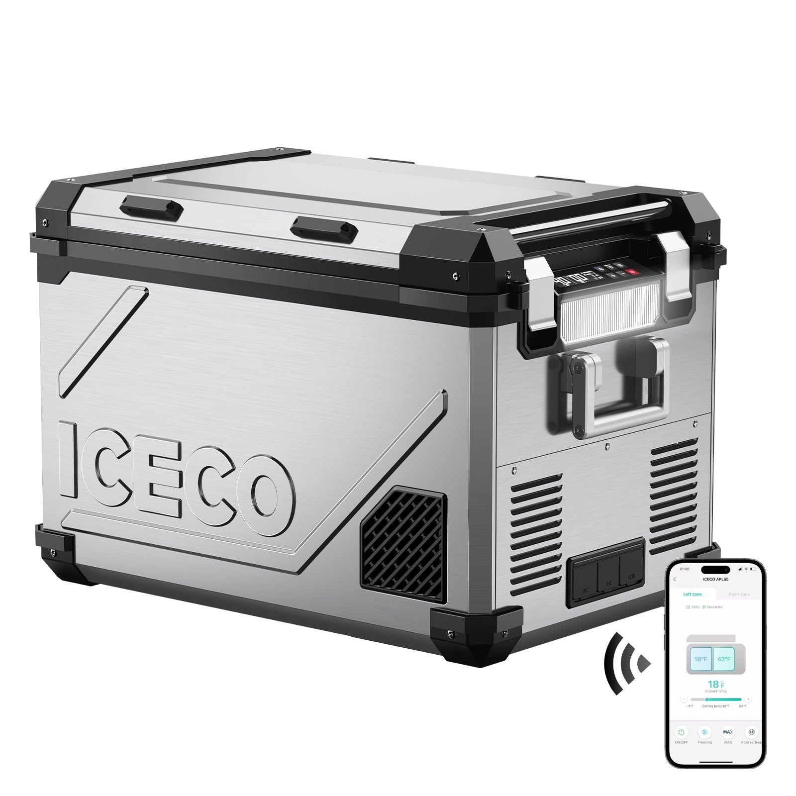 APL55-Silver Power Combo Dual Zone 12 Volt Fridge with Magnetic Battery | ICECO