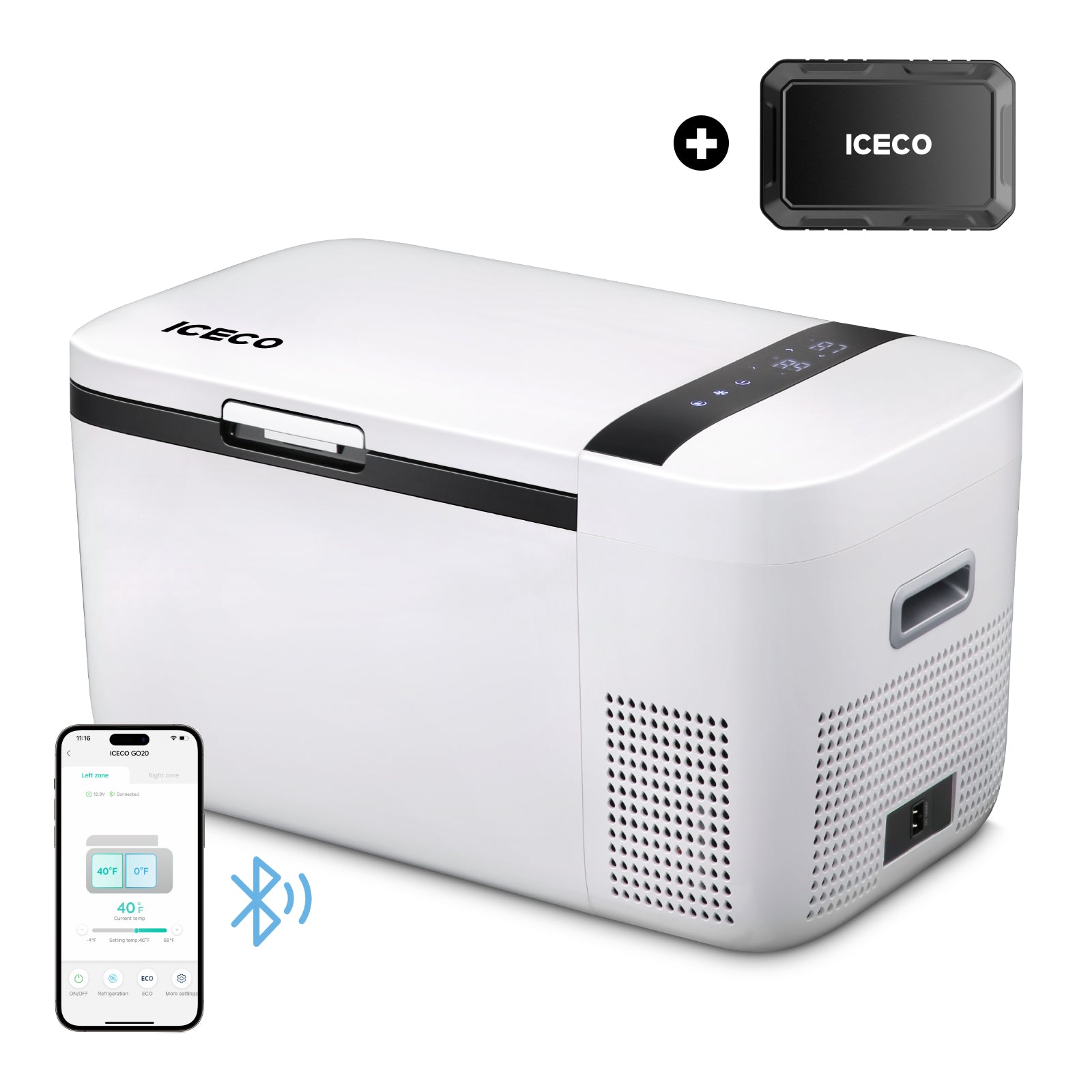 21QT GO20 Dual Zone 12V Car Fridge with Magnetic Power Bank | ICECO