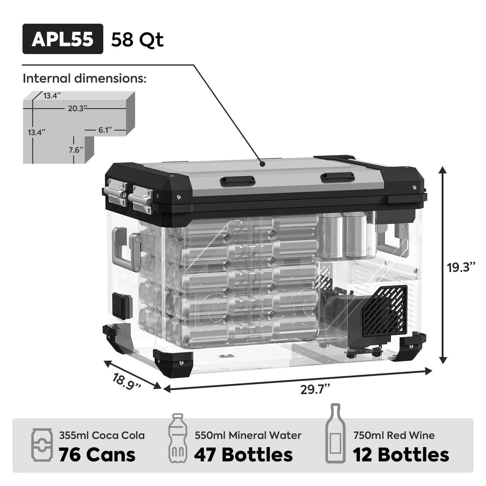 APL55-Silver Power Combo Dual Zone 12 Volt Fridge with Magnetic Battery | ICECO