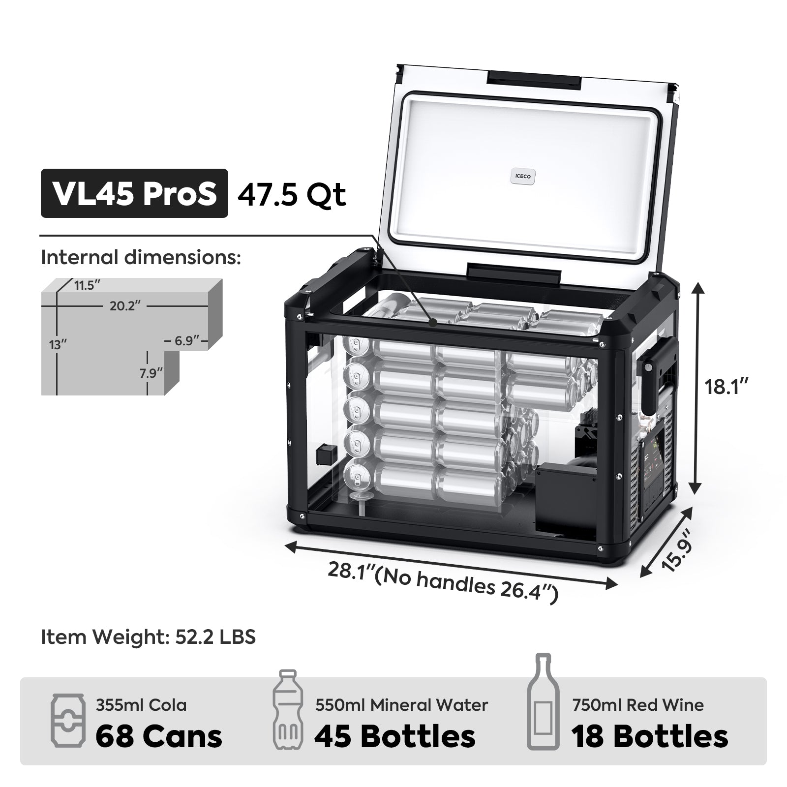 47.5QT VL45ProS Single Zone Portable Fridge Freezer with Slide Mount | ICECO