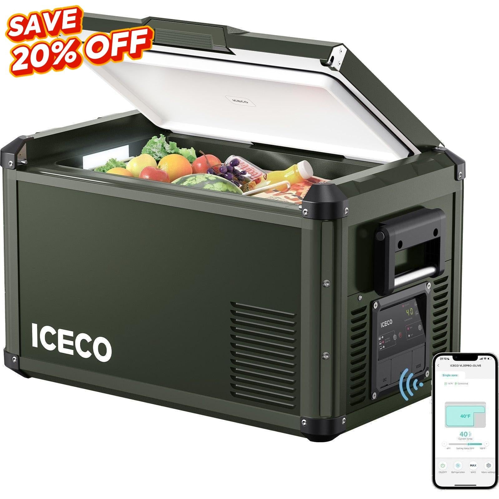 NEW！37QT VL35ProS Olive 12V Metal Single Zone Fridge Freezer | ICECO